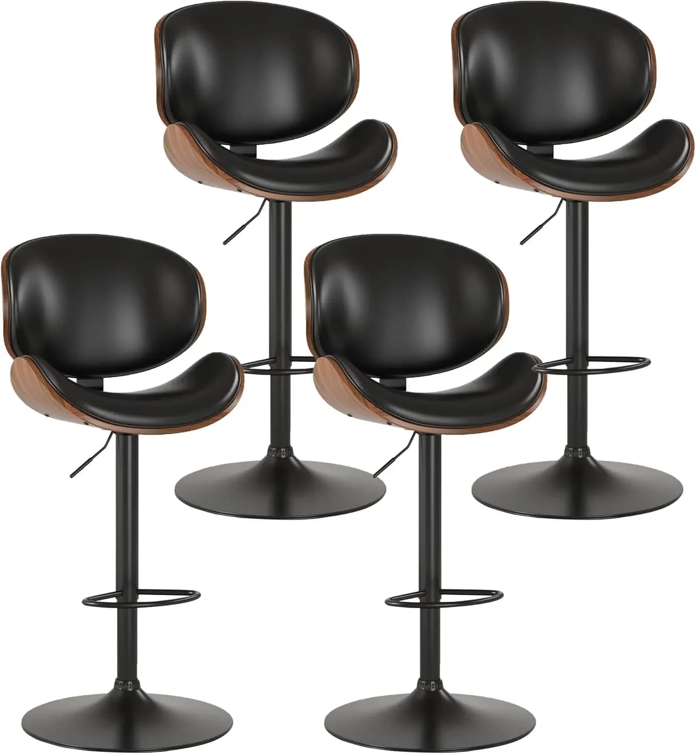 Set di 4 Sgabelli da Bar, Girevoli e Regolabili in Altezza, Sedie da Bar Rivestite in Pelle PU con Poggiapiedi, Sgabelli in Legno Curvato per