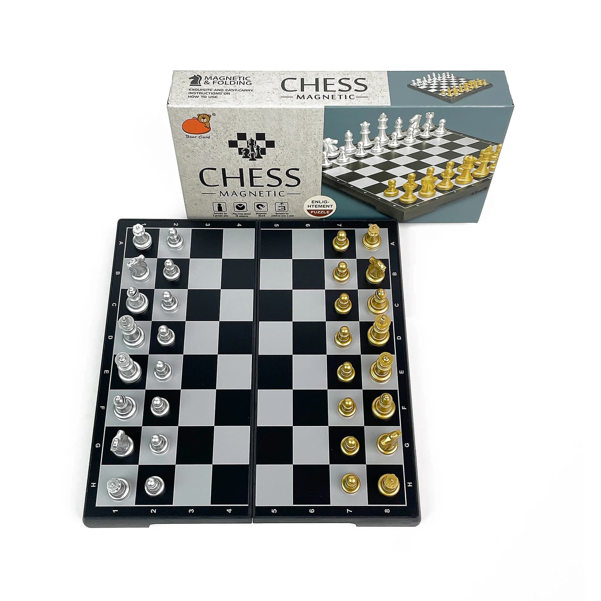 Scacchiera magnetica pieghevole oro e argento 19cm x 19cm, set da viaggio portatile in plastica per tavolo da gioco all'aperto