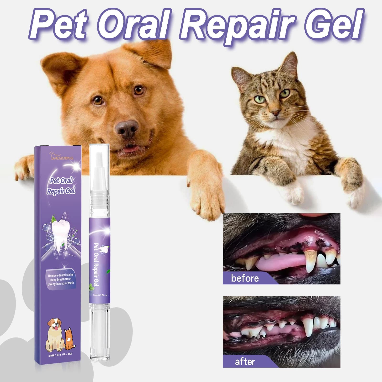 Pet Dental Care Gel 3ml Teeth Cleaning Pen for Dogs and Cats Fresh Breath Tartar Control Soothes Gums Easy Baking Soda Formula dog items cepillo de dientes para perros