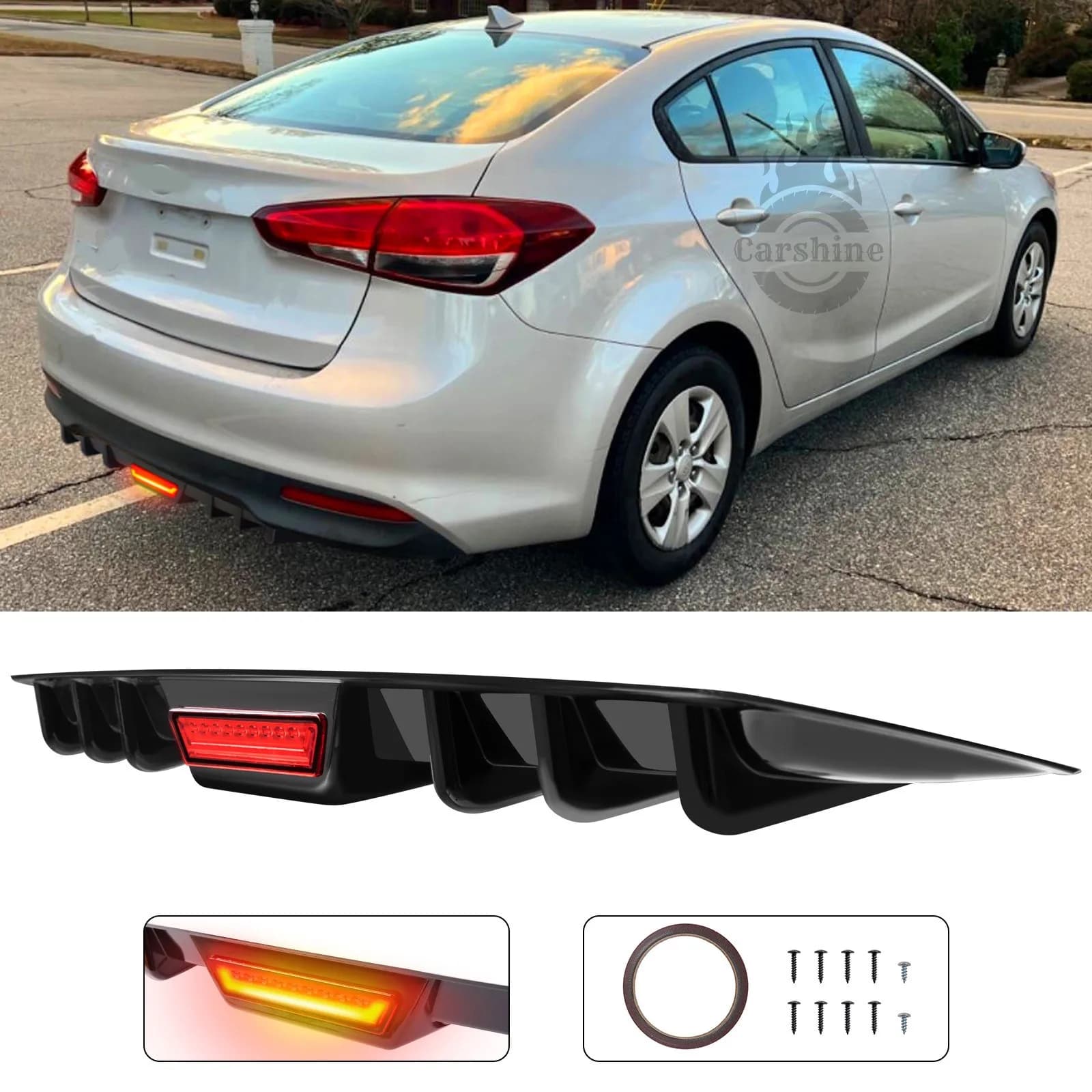 Diffusore paraurti posteriore con luce freno a LED nero lucido per Kia Forte K3 K5