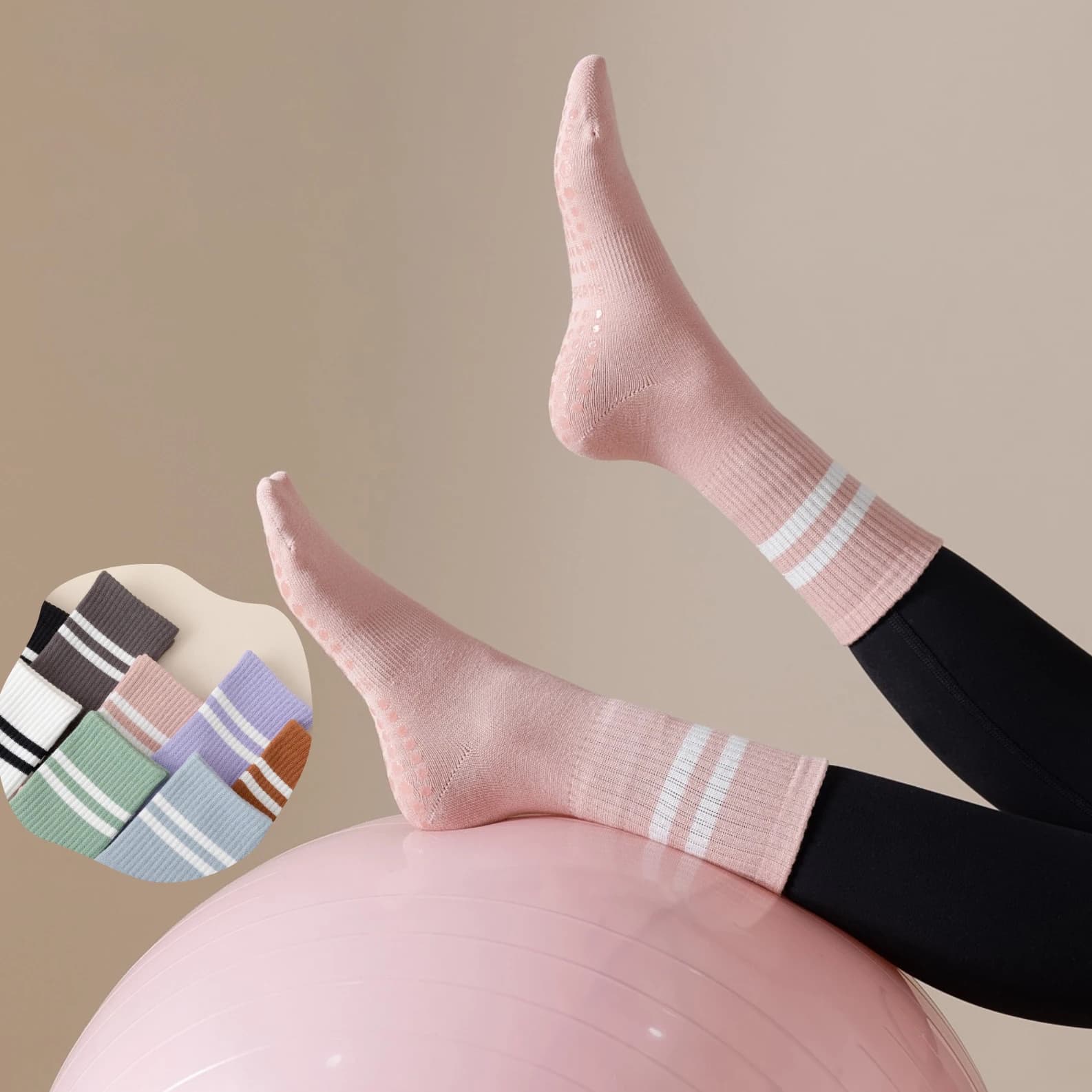 3 pairs of women's yoga socks to central tube cotton professional fitness socks anti slip floor socks sports socks ball pilates