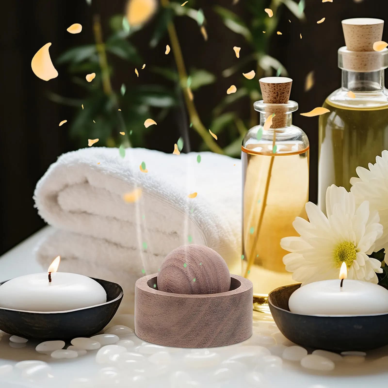 Set di 4 Diffusori in Legno per Oli Essenziali, Design in Noce Naturale, per Aromaterapia in Casa, Auto, Scrivania e Viaggio
