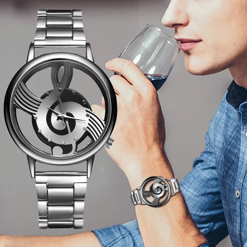 Nuovo marchio di lusso alla moda e casual con nota musicale, orologio da polso in acciaio inossidabile per uomo e donna, orologi in argento