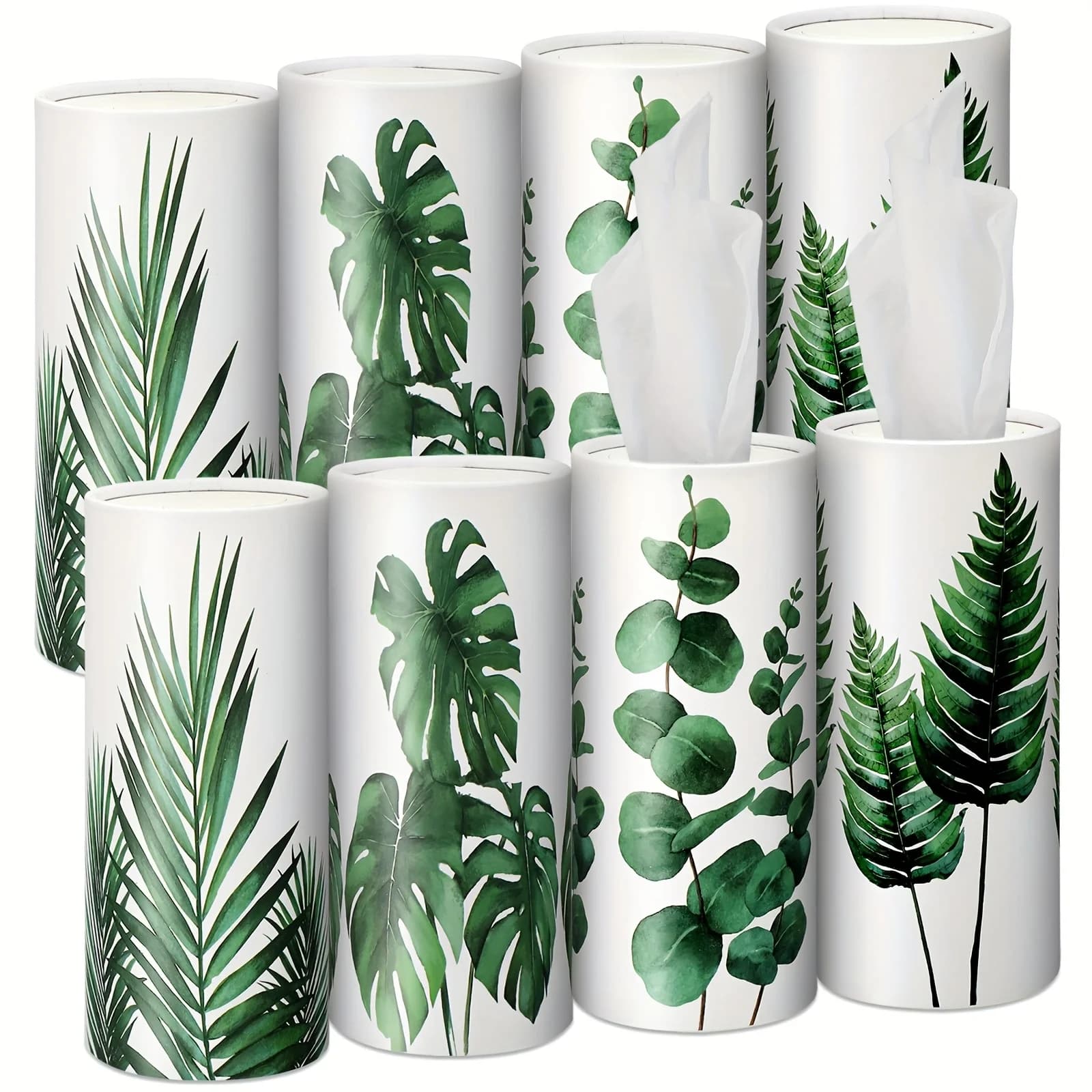 Set di 8 Porta Fazzoletti Rotondi Boho per Auto con 50 Fazzoletti (Tubi da Viaggio) - Contenitore Cilindrico per Salviette di Carta