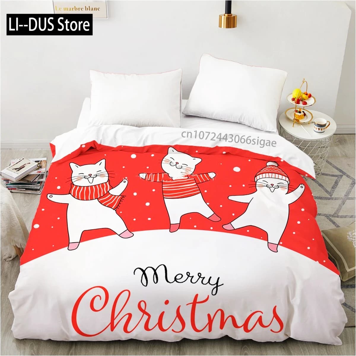 Set biancheria da letto Cartoni animati Simpatico gatto Copripiumino Copripiumino Home Pet Copripiumino bianco per donne Regalo per bambini Decorazione della camera da letto