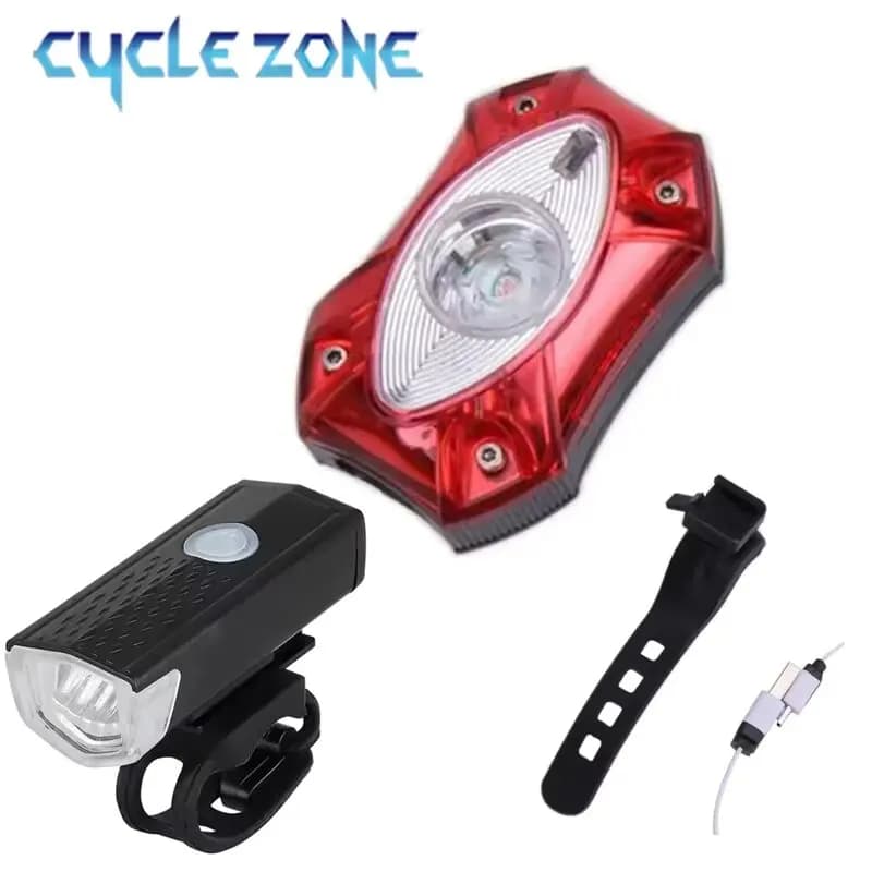 Bicycle Rear Front Light Set LED Rechargeable Bike Tail Lamp Night Safety Cycling MTB Road Bike Warning Headlight Rear Light Set