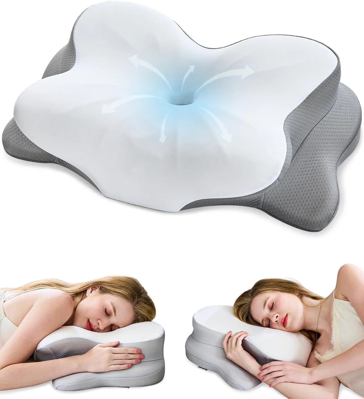White Cervical Neck Pillow Memory Foam with Dual Height Adjustable Support for Side And Back Sleepers