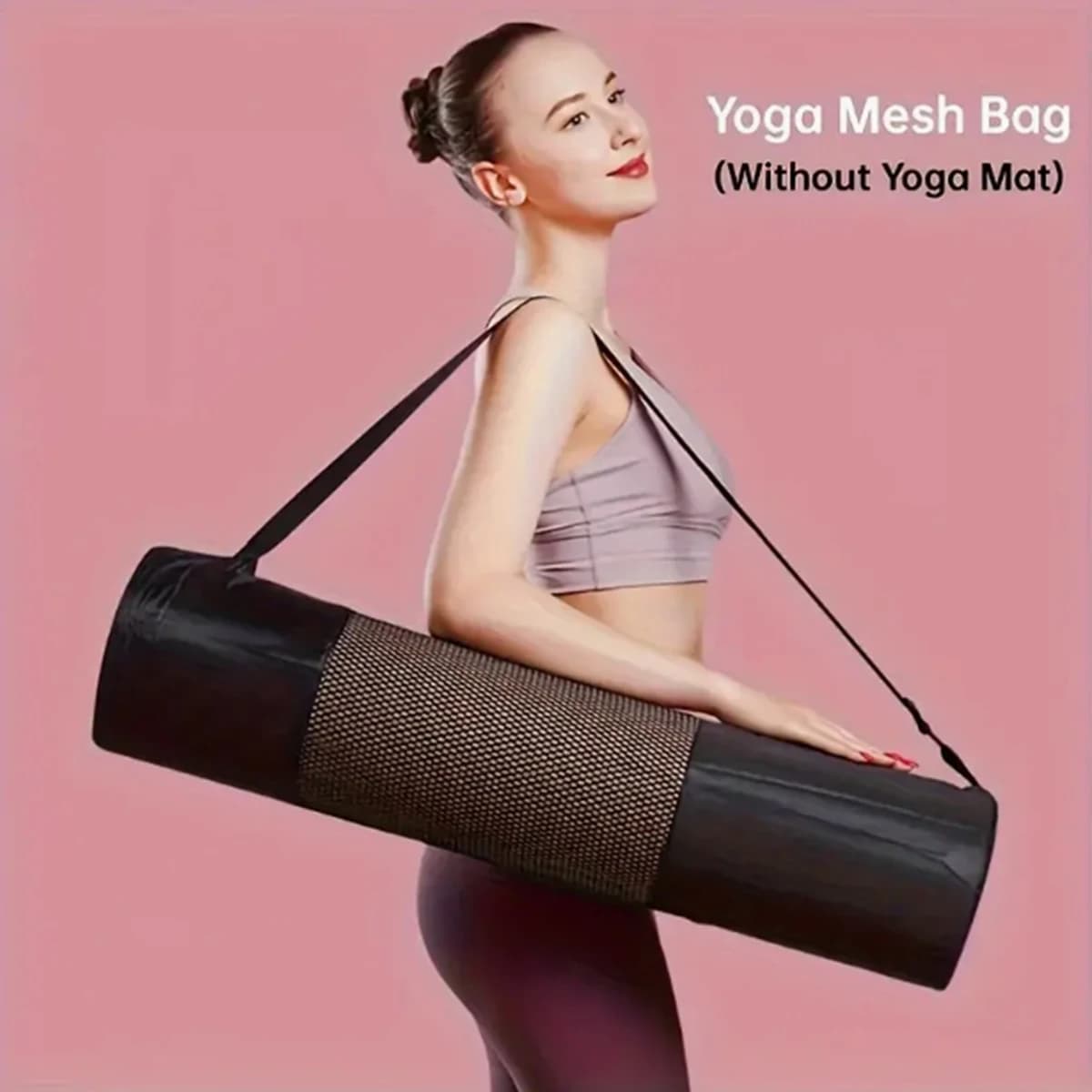 1 borsa in rete traspirante per riporre il tappetino da yoga - tessuto Oxford resistente, nero con tracolla, perfetta per l'uso quotidiano e il fitness
