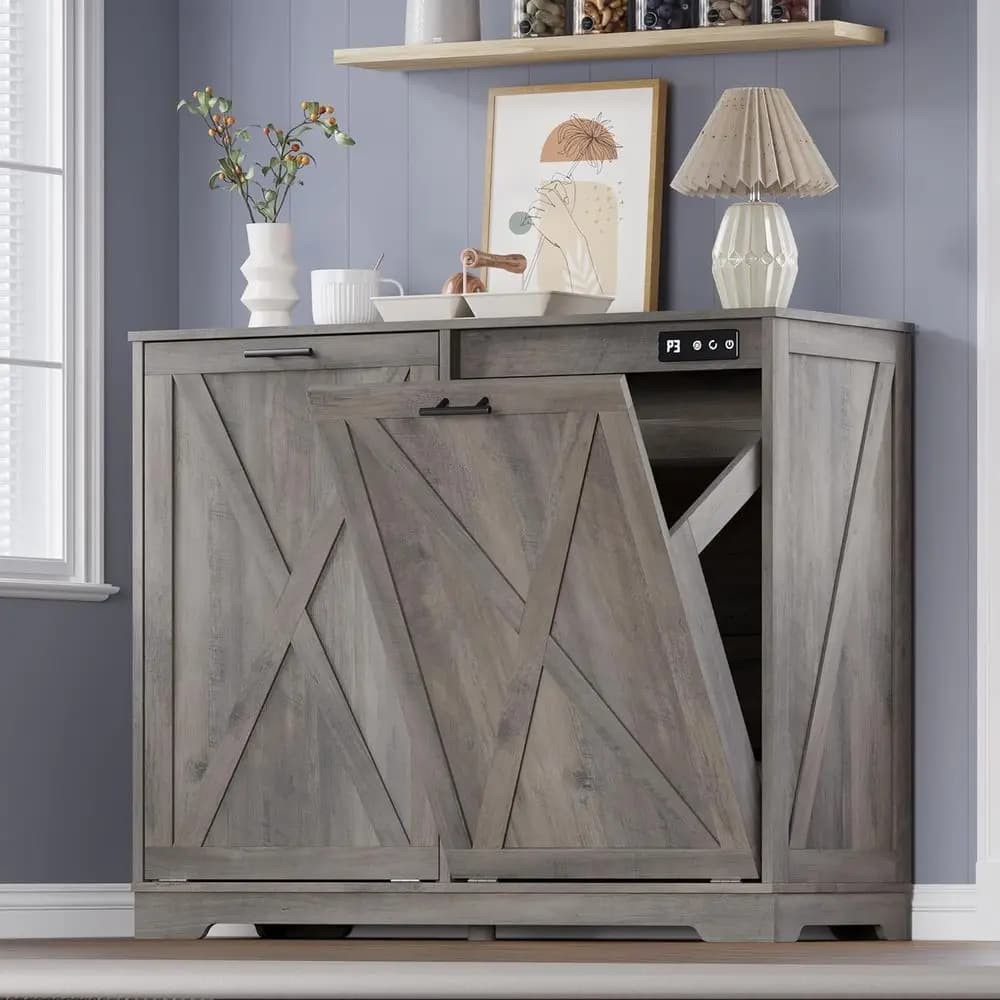 Double Bin Trash & Recycle Cabinet with Odor Control for Kitchen, Bathroom, and Laundry