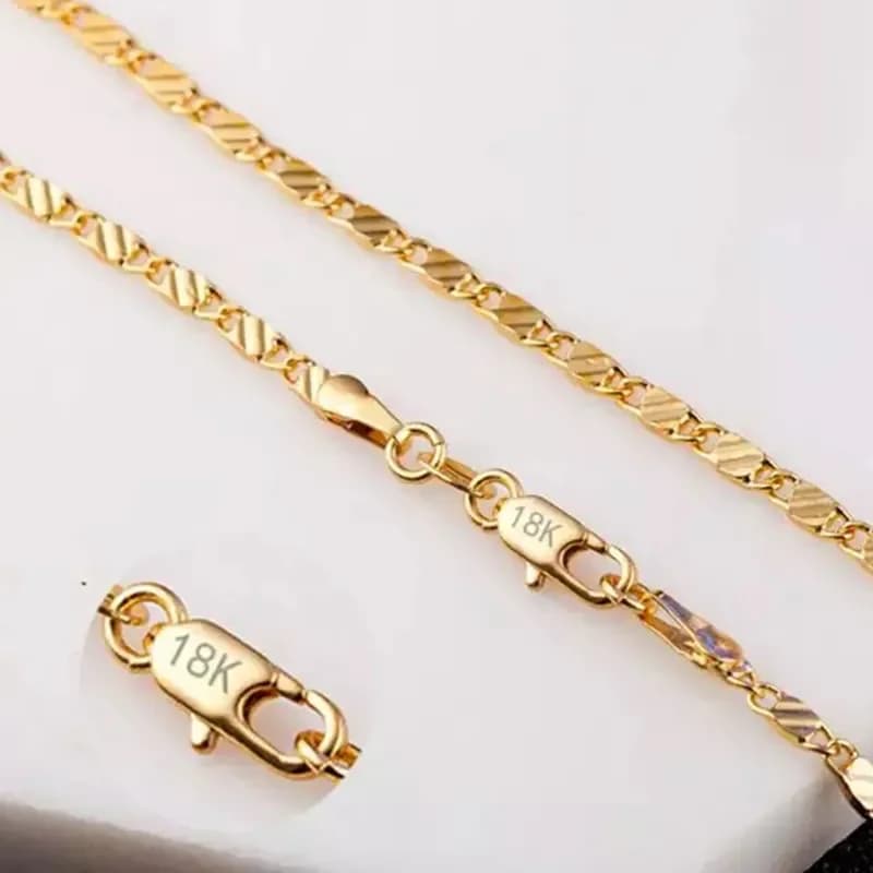 SAIYE Fashion 18k Gold Necklace 2MM 16/18/20/22/24/26/28/30 Inch Side Chain Necklace For Women Men Jewelry Silver Necklace
