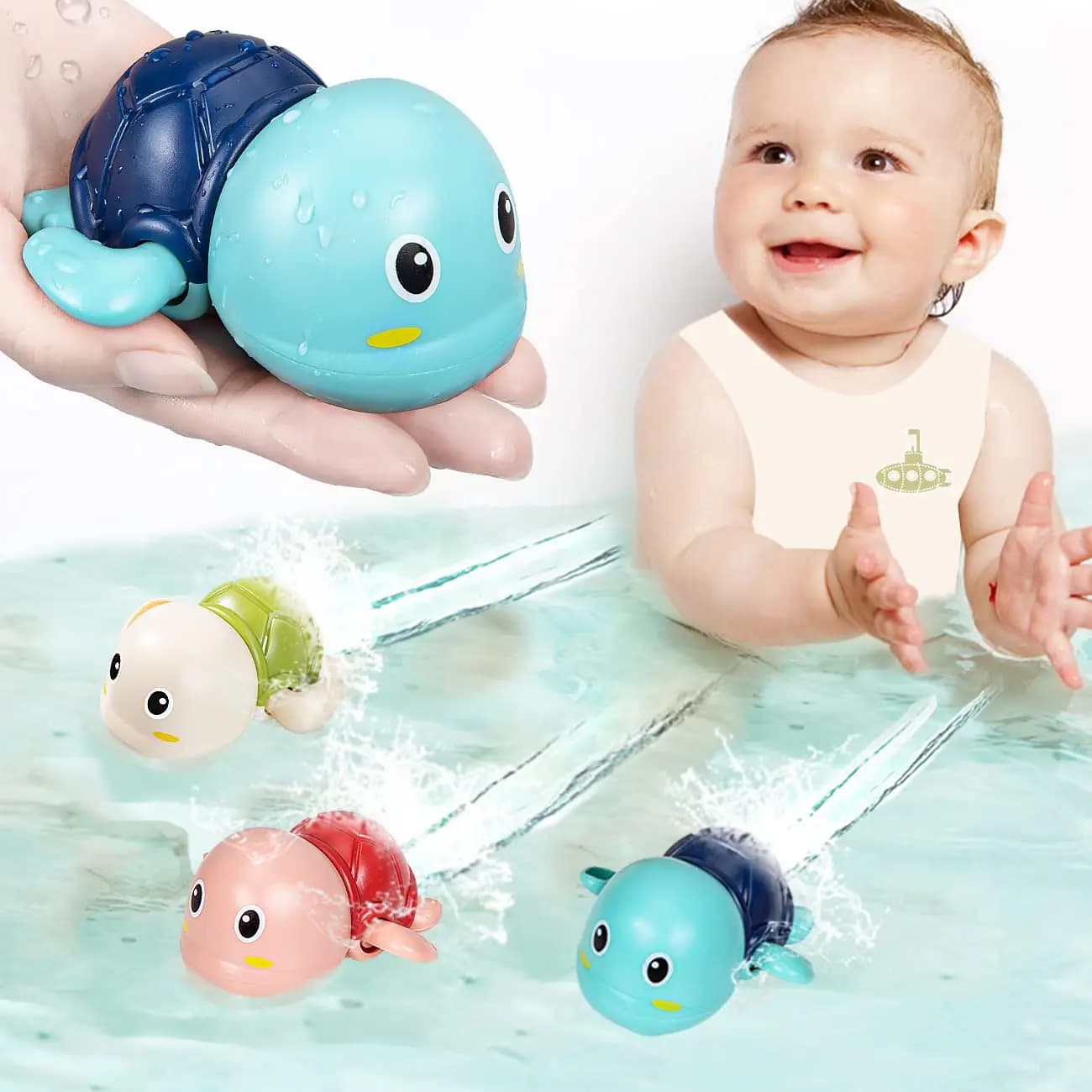 Children's bath toys Baby bathing Cute swimming Swimming turtle Whale Pool Beach Classic chain Watch Water toys for children Water games