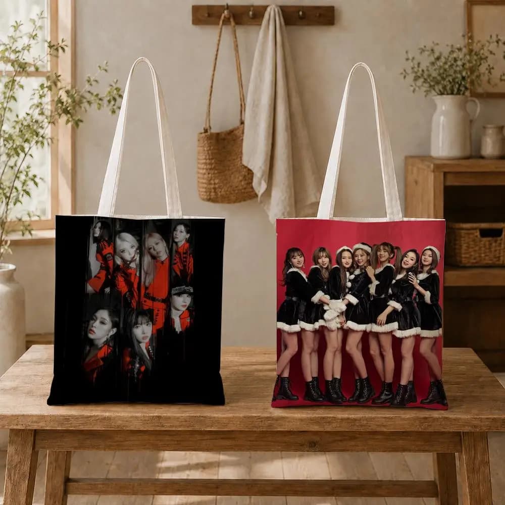 K-pop group D-Dreamcatcher Storage Bags Women Canvas Tote Bag Large Capacity Reusable Portable for Travel Beach