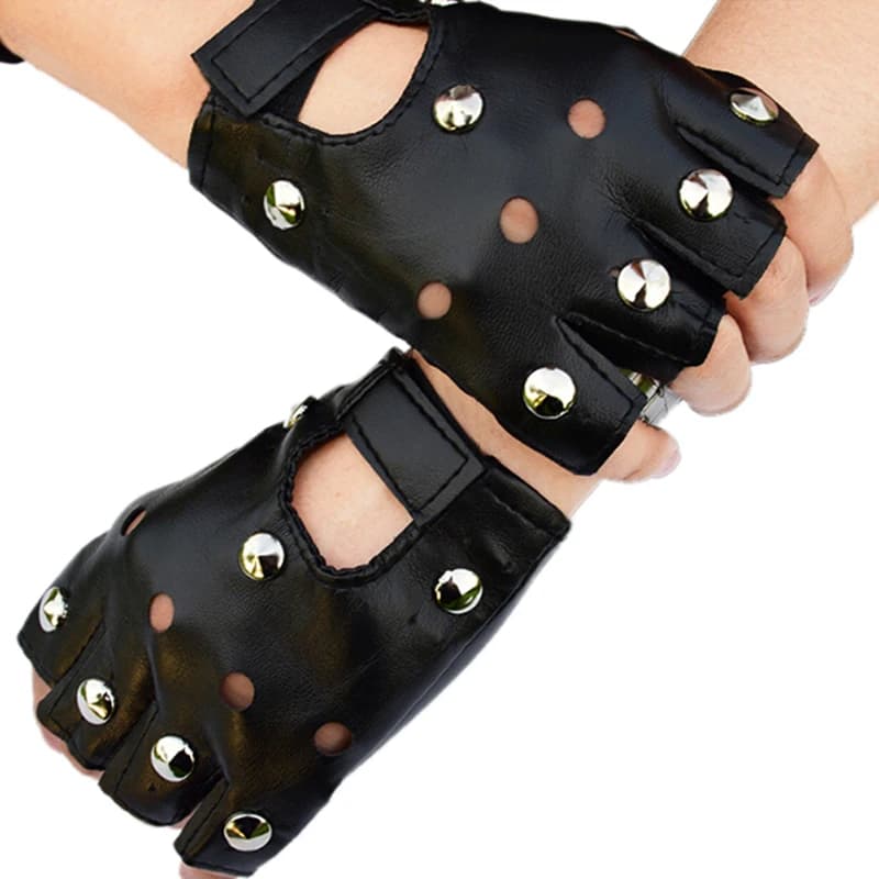 Guanti corti senza dita in pelle rivetti neri guanti mezze dita con borchie moda