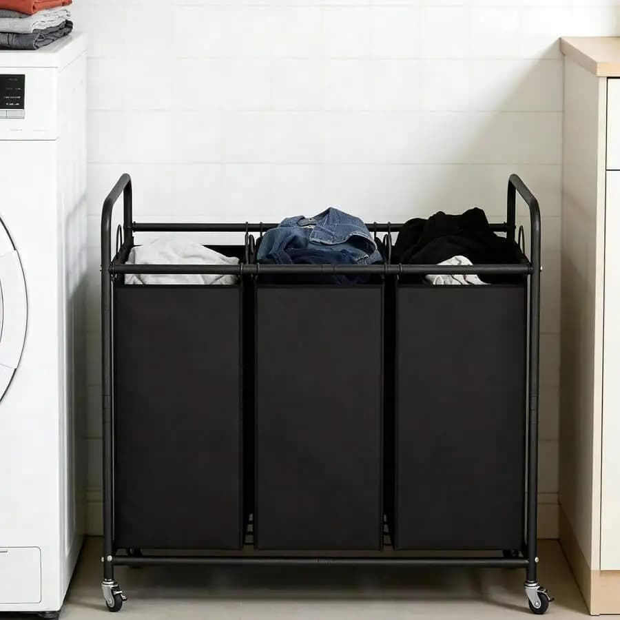 3-Bag Laundry Basket, Bla Laundry Hper, 35.6 Gal(135 L) Laundrorter Cart Laundry Room Organizat With Heavy Duty Rolling Loable