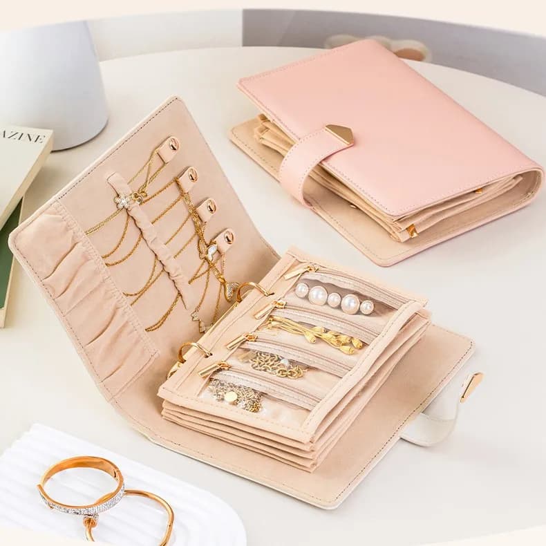 Scatola Portagioie per Orecchini, Anelli e Altri Accessori, Borsa di Lusso Leggera, Album per Gioielli, Custodia Portatile da Viaggio per Collane e Bracciali