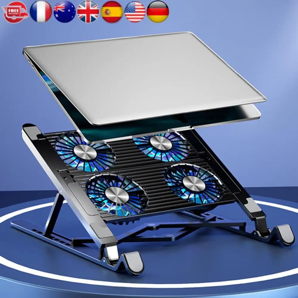 Tappetino di raffreddamento per laptop con 2/4 ventole Ventola di raffreddamento per laptop da gioco silenziosa Supporto per laptop portatile RGB 7 altezze per notebook da 11-17,3 pollici