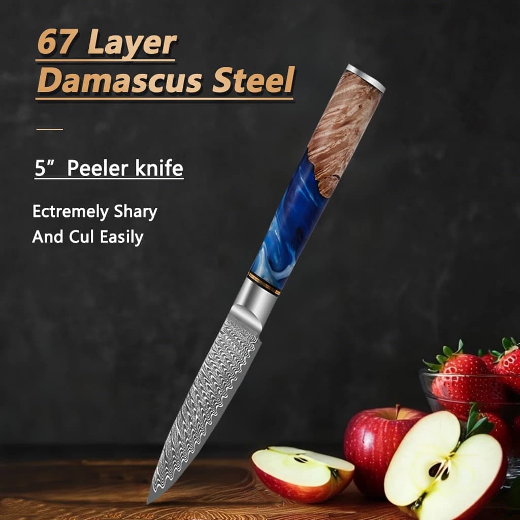 Coltello da chef da cucina per carne, pelapatate, coltello pelapatate in acciaio di Damasco da 3,5 pollici, 67 strati