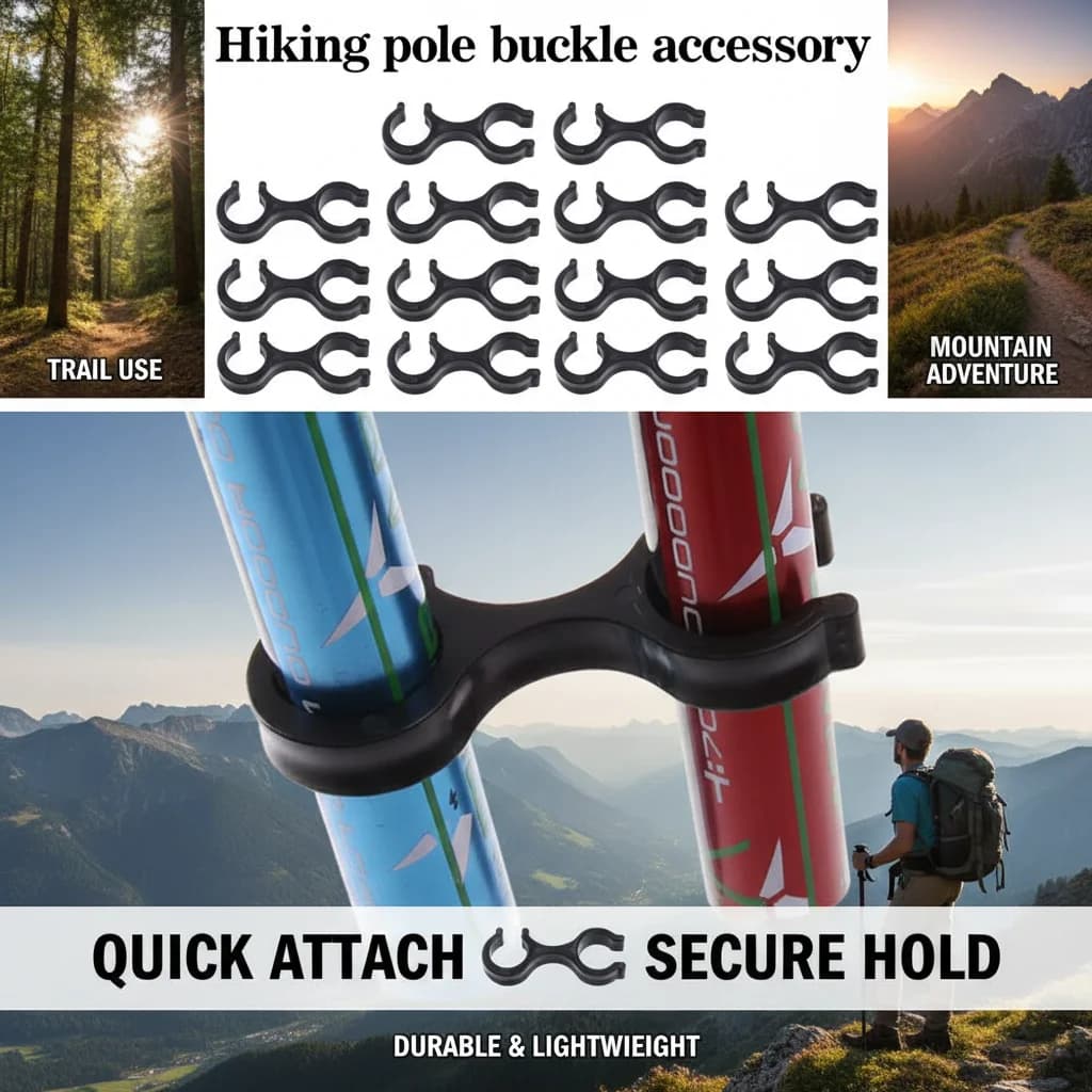 10 bastoncini da trekking neri con accessorio fibbia a forma di 8, bastoncini regolabili per campeggio e arrampicata all'aperto