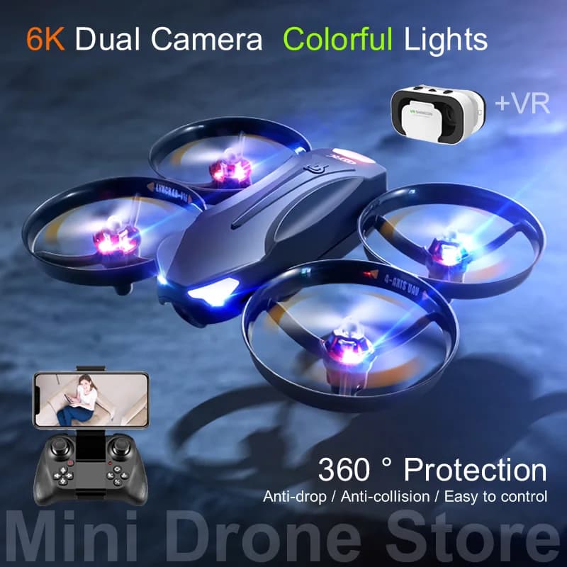Regali giocattolo per elicotteri RC LED colorati V16 360 ° Protezione completa di contenimento Mini FPV Drone 4K VR Fotografia aerea Ritorno gratuito