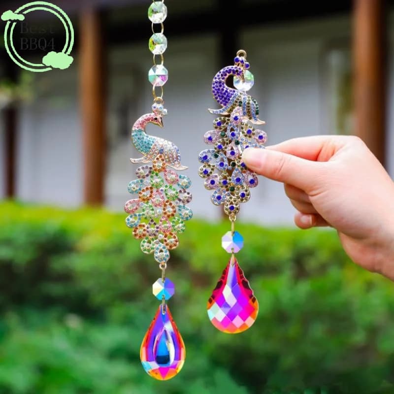 (BBQ4)Hanging Sun Catcher With Crystal Glass Icicle Prism Rhinestones Suncatcher Rainbow Maker Indoor Window Garden Decor