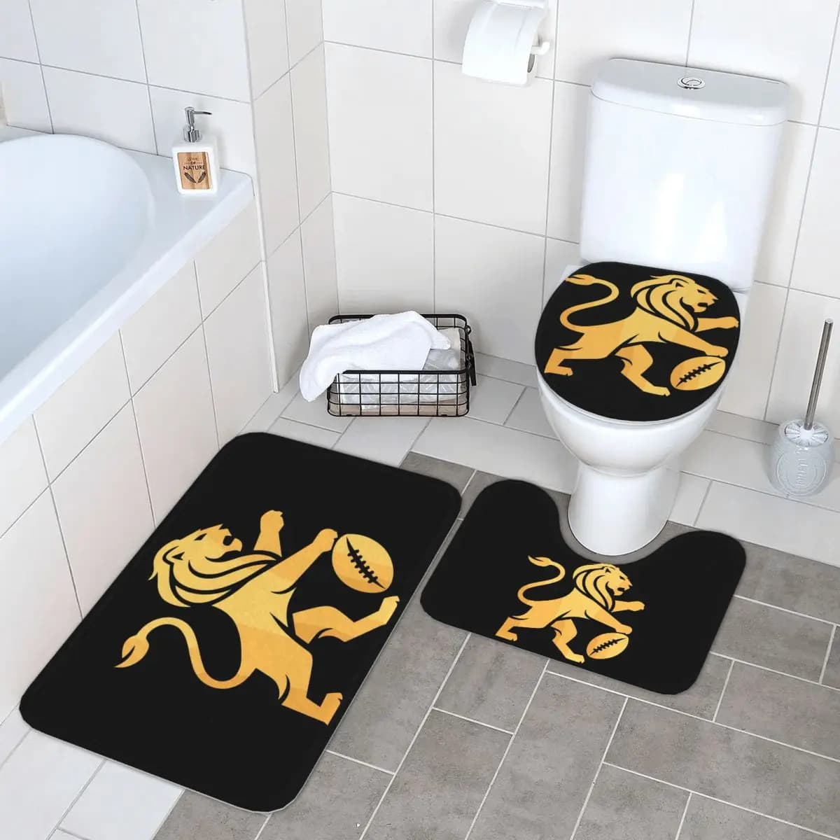 Brisbane Lions Tappetino da bagno 3 pezzi Set da bagno Copri coperchio WC Decorazioni per la casa Tappeto antiscivolo