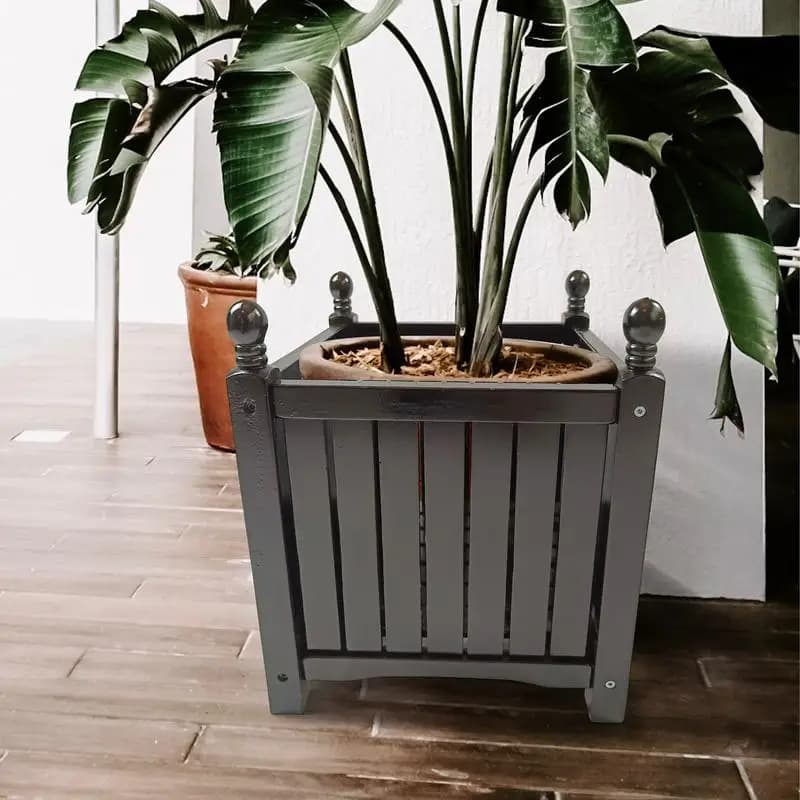 Vaso da fiori e erbe quadrato in legno per esterni per giardino, portico, patio - Contenitore per piante e verdure, fioriera, nero