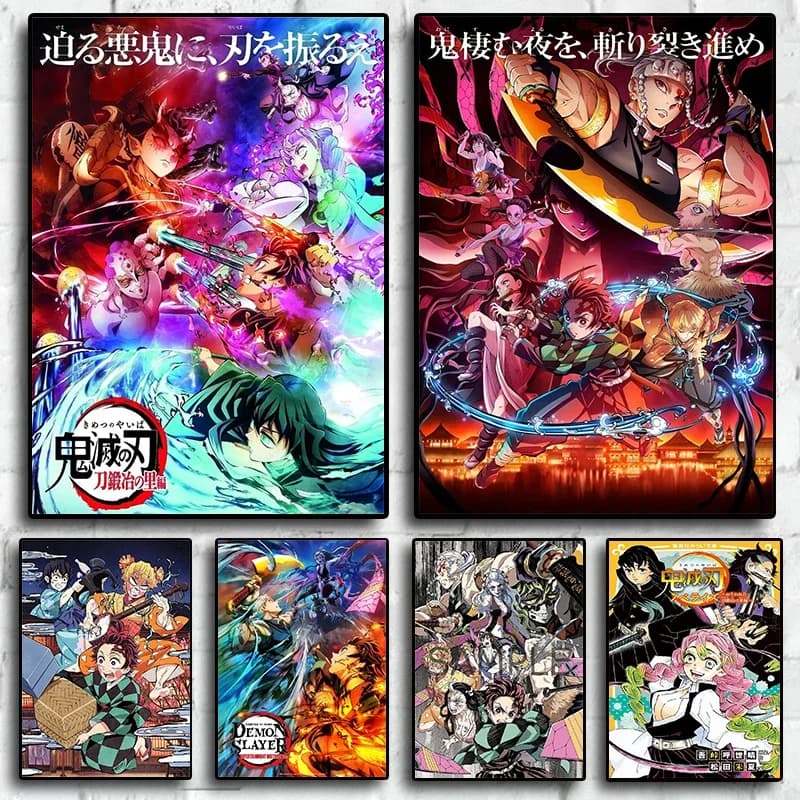 Japanese Classic Hot Anime demon slayer Art Home Wall Decoration Canvas Cartoon Poster Aesthetics Cute Kids Room cafe Picture