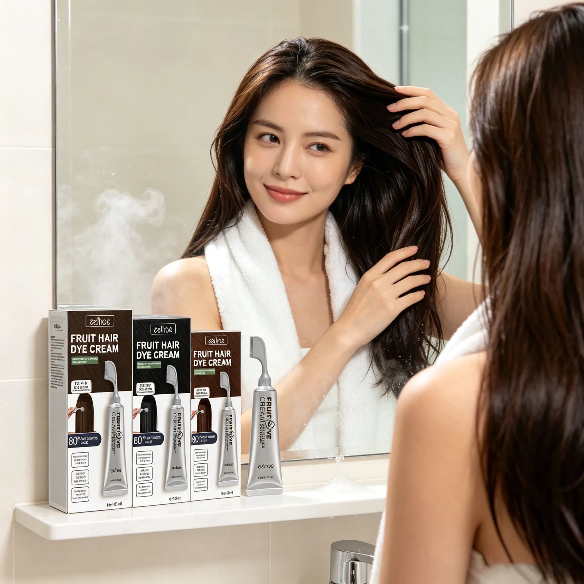 Fruit Hair Dye Cream Cover Gray White Hairs Enhance Black Shiny Easy To Color Reduces Fading Moisturizing Comb Hair Dye 3 Colors