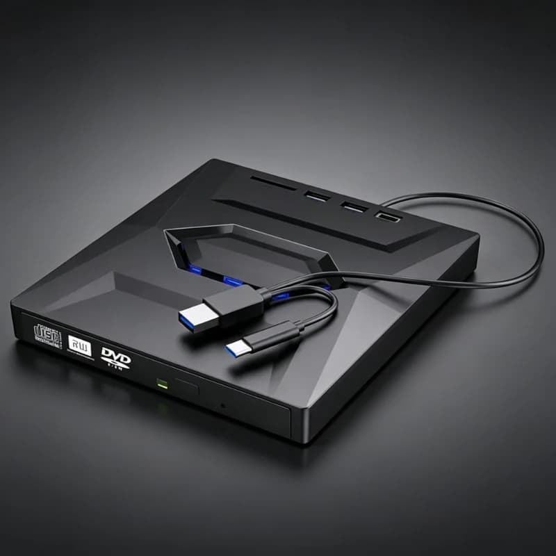 7-in-1 External Blu-ray Drive, USB 3.0 & Type-C Portable CD/DVD +/-RW Burner Writer with SD/TF Card Reader & USB Hub