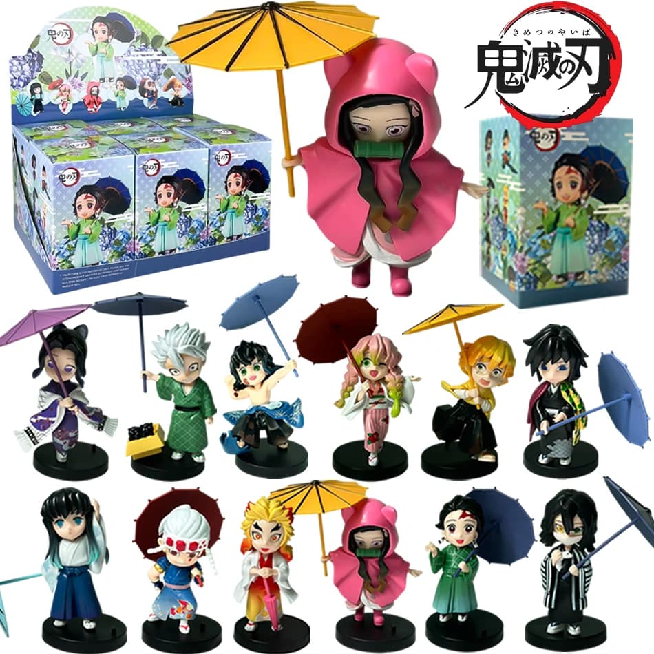 Anime Demon Slayer Tanjiro Kamado Nezuko - Serie Plum Rain - Blind Box con Personaggi Anime - Modellino Creativo - Ornamento - Scatola Regalo a Sorpresa