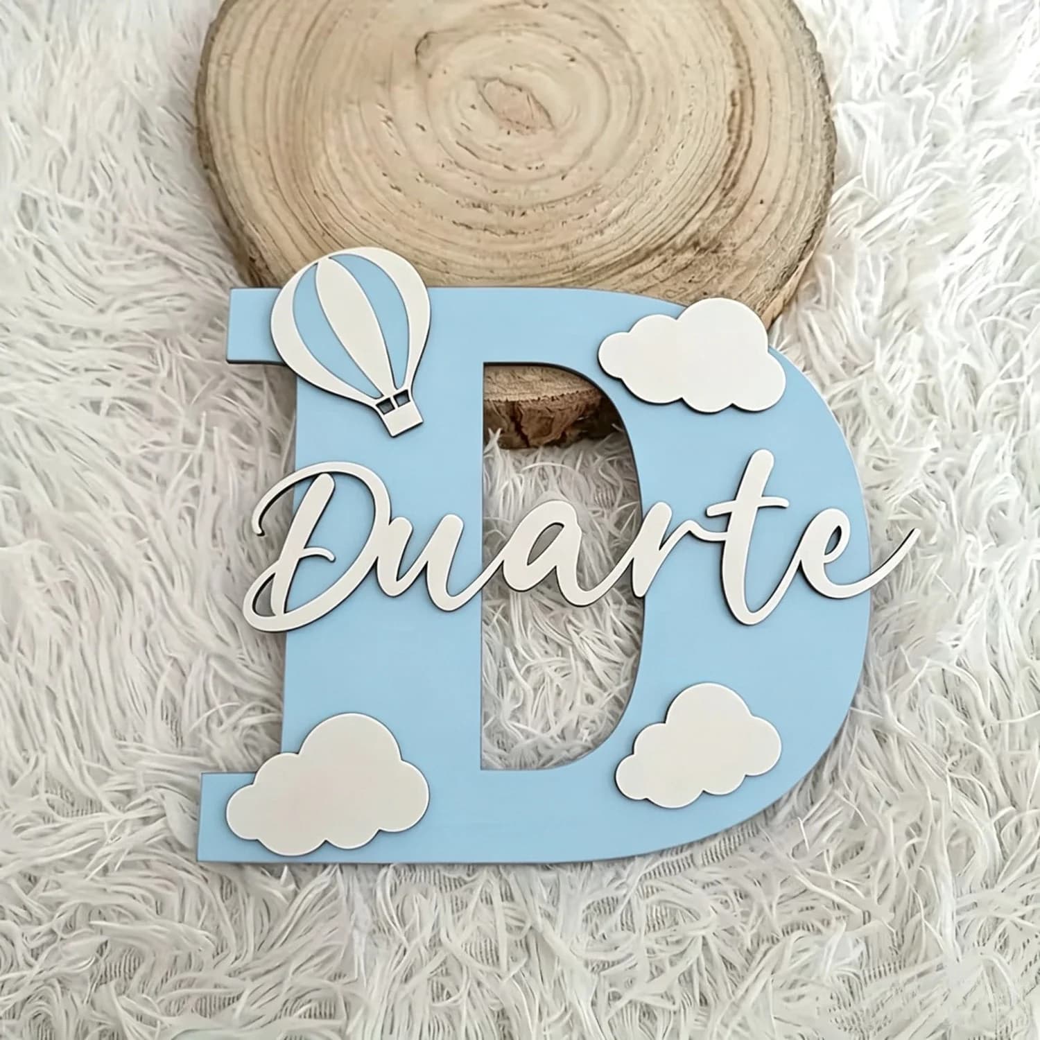 1pc Customized Cloud Hot Air Balloon Wooden Letter Ornament, Customized Initials, Home Decoration, 2D Flat Wall Decoration