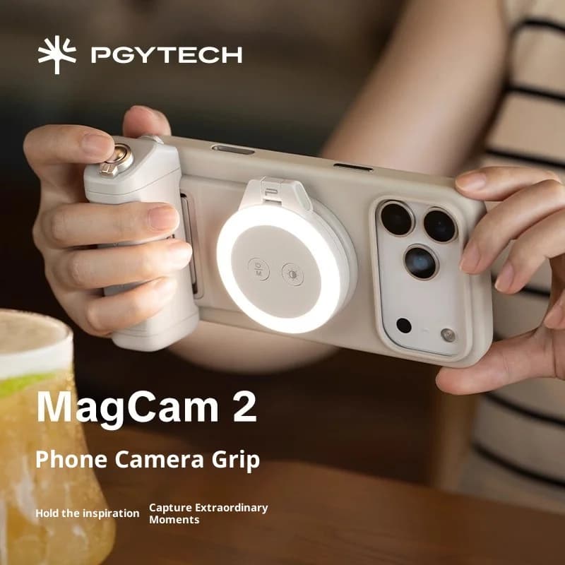 PGYTECH MagCam2 Impugnatura per fotografia mobile con luce di riempimento a LED magnetica con tarassaco Ricarica wireless remota Bluetooth Vlog