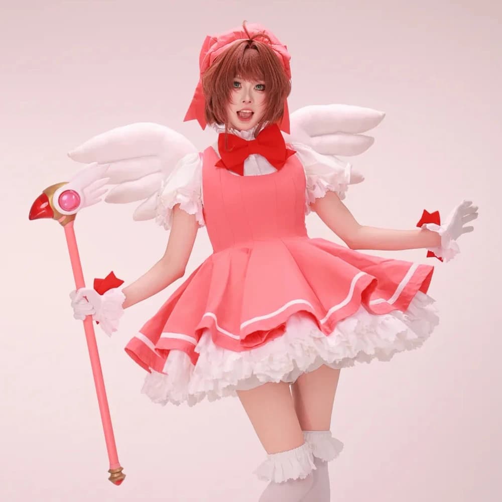 Kinomoto Sakura Cosplay Pink Lolita Dress Wig Set Role Play Card Captor Uniform Fancy Cos Party Outfit Theme Event Cos Clothing