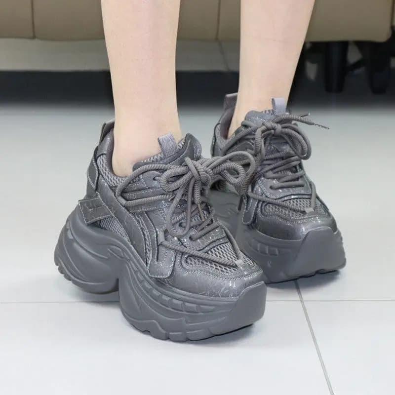 Sneakers Chunky da Donna con Rialzo di 12CM, Scarpe Bianche Traspiranti in Mesh, Suola Spessa 10CM, Scarpe Sportive Casual Stile Dad Shoes per Piedi Piccoli