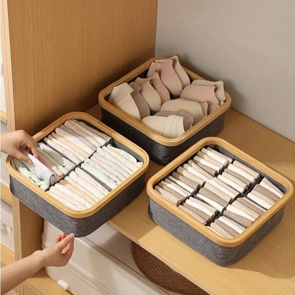 3 /4/9 Grids Underwear Storage Box Folding Thickened Socks Classification Basket Large Capacity Bamboo Frame Storage Baskets