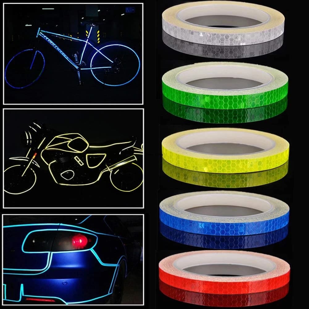 Reflective Car Stickers High Visibility Bicycle Reflective Tape 1 cm * 8 m Self-adhesive Night Safety Warning Strips for Bike helmet