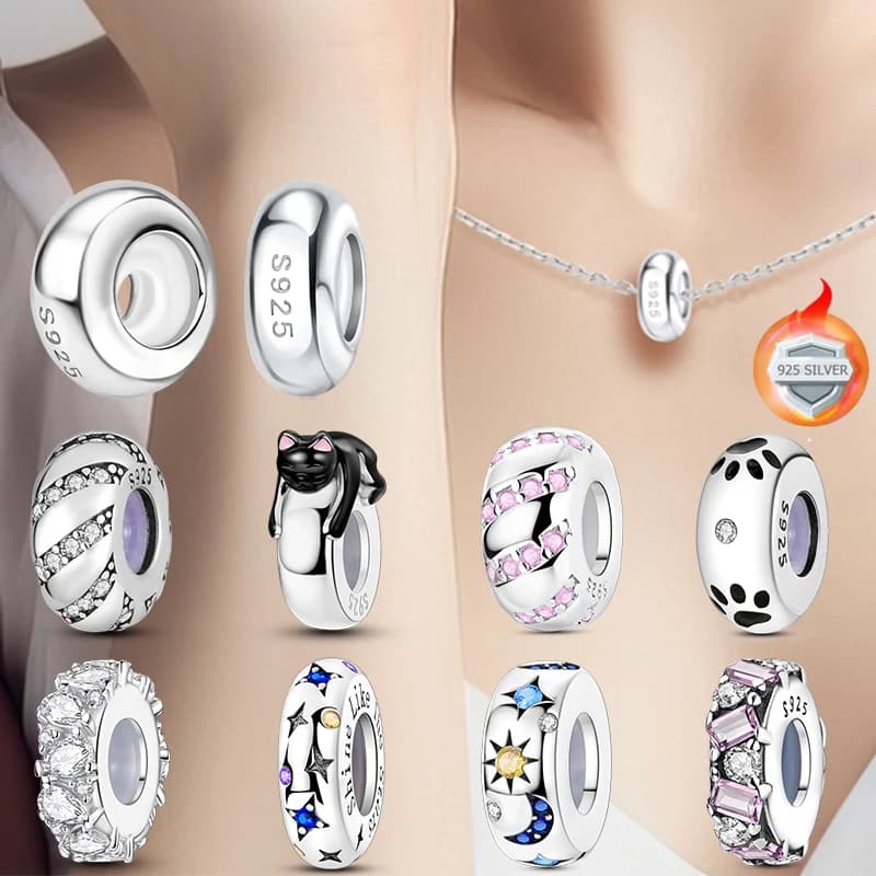 Nuovi Charm in Argento Sterling 925 con Perline Distanziatrici in Silicone, Compatibili con Bracciali Originali 925 per Donne, Ideali per Creazione di Gioielli Fai-da-Te