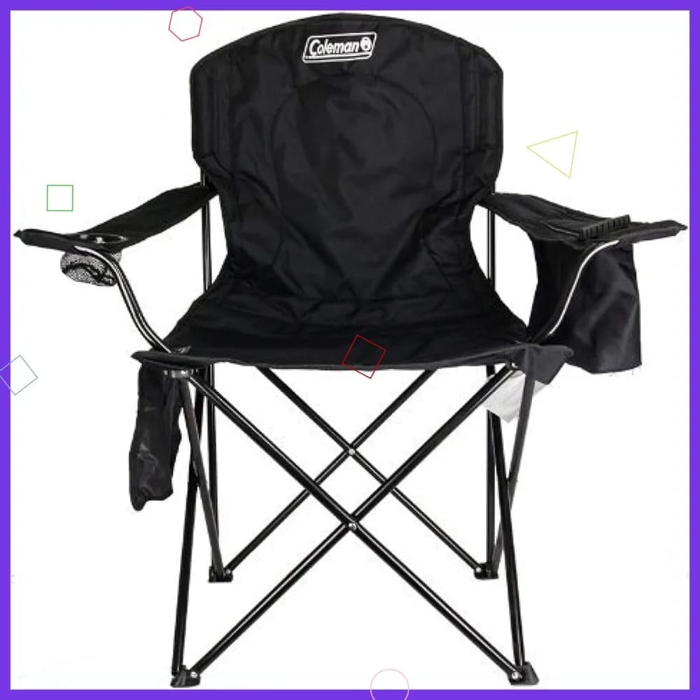 Sedia da campeggio portatile con dispositivo di raffreddamento integrato, sedile e schienale imbottiti, tasche laterali e portabicchieri per avventure all'aria aperta