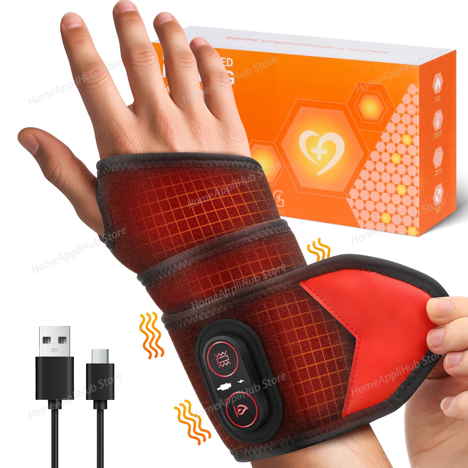 Riscaldamento elettrico Polso Guard 660 e 850nm Luce rossa Impacco caldo Polsino 3 livelli di vibrazione Massaggio Polso Tutore Protezione per le mani
