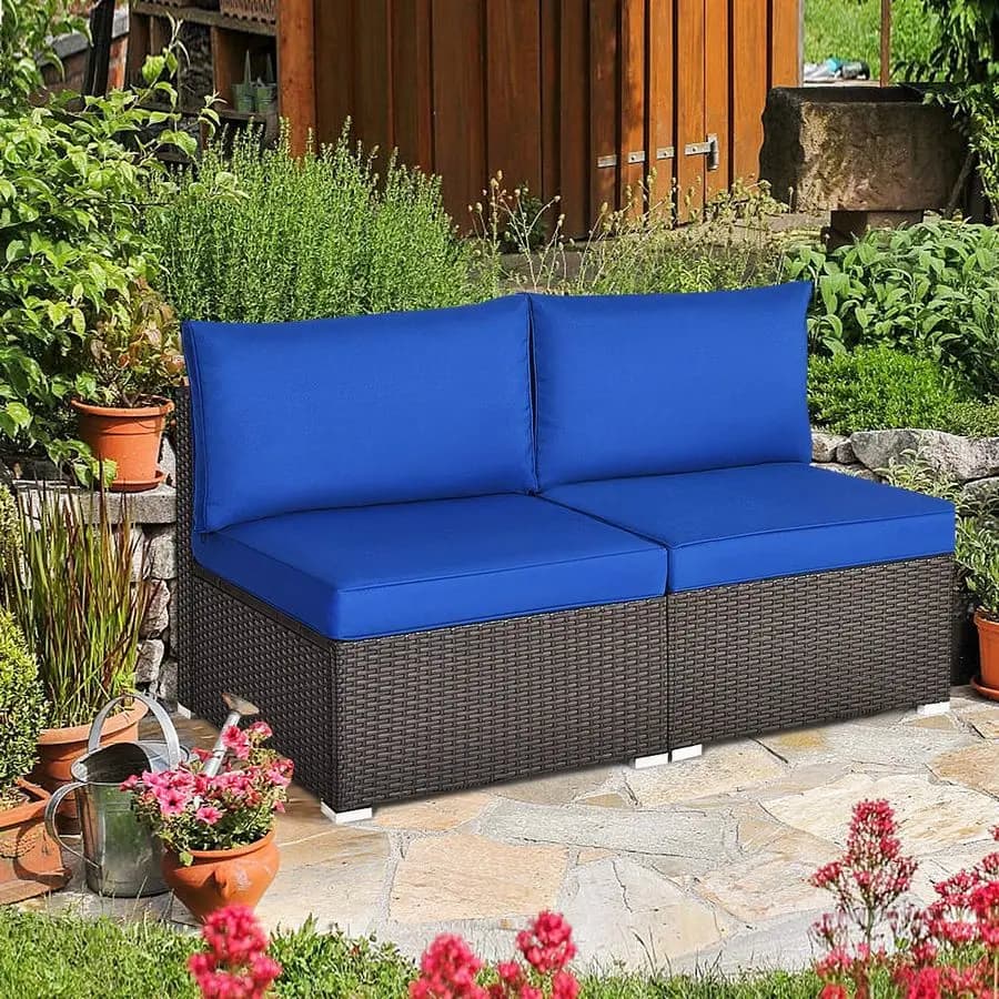 Set 2-piece Outdoor Sofa with Rattan Arms Braided with Bearings for Portico, Garden, Balcony, Pool Edge