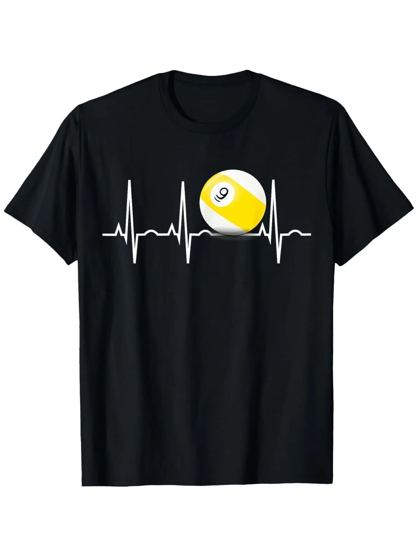 T-shirt Grafica Battito Cardiaco Giocatore di Biliardo 9 Palle 2026 - Maglietta Casual 100% con Design Palla da Biliardo e Stecca, Taglie Unisex Adulto S-XXXL