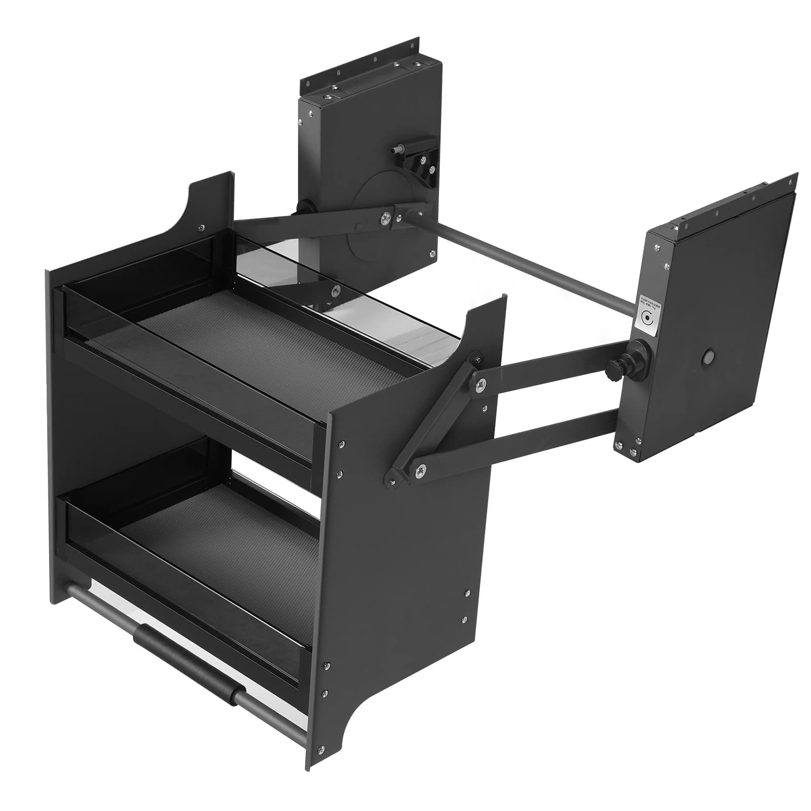 Reinforced with Pneumatic Shock Absorber System, Liftable Basket Save Space, Adjustable Capacity for Mirrors, Plates and Bottles