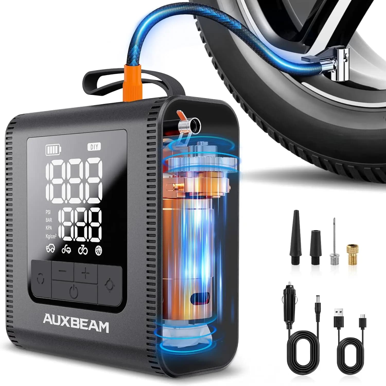 Gonfiatore portatile per pneumatici 150PSI ricaricabile 5200mAh con schermo LCD per palla da bici per auto