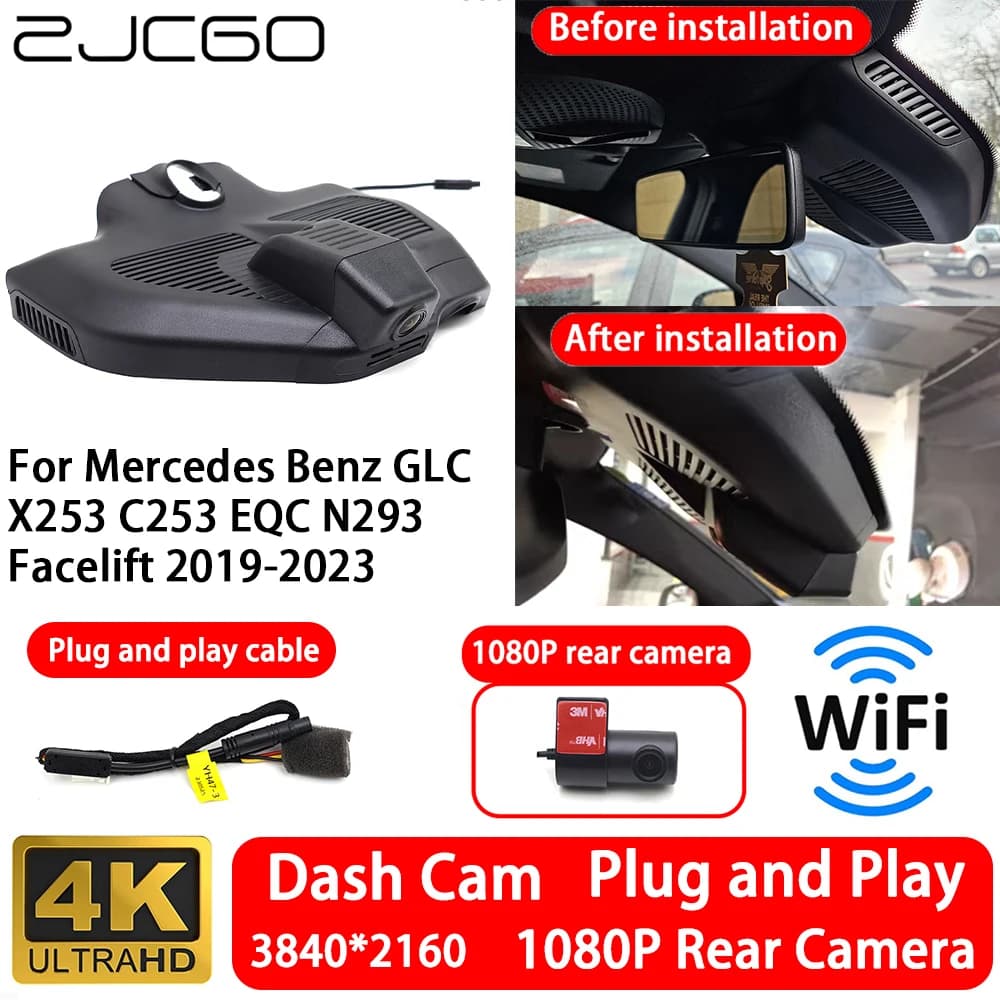 Telecamera anteriore e posteriore 4K per Mercedes Benz GLC X253 C253 EQC N293 Facelift 2019-2023, Dash Cam con Wi-Fi, Plug and Play, Registratore Video