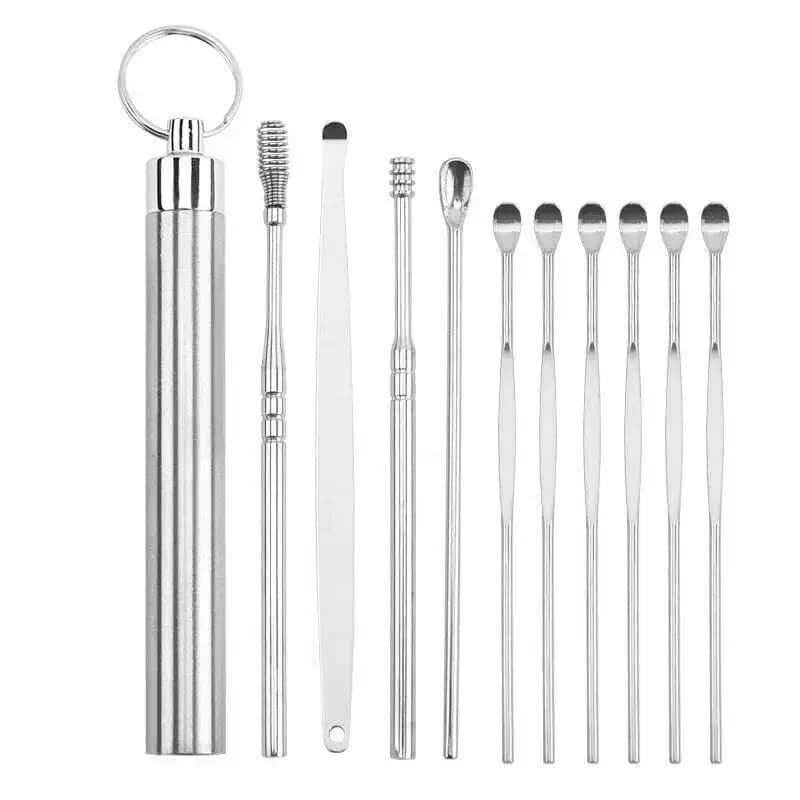 Kit per la Pulizia delle Orecchie, Set di 10 Pezzi in Acciaio Inossidabile per la Rimozione del Cerume, per Uso Professionale e Domestico