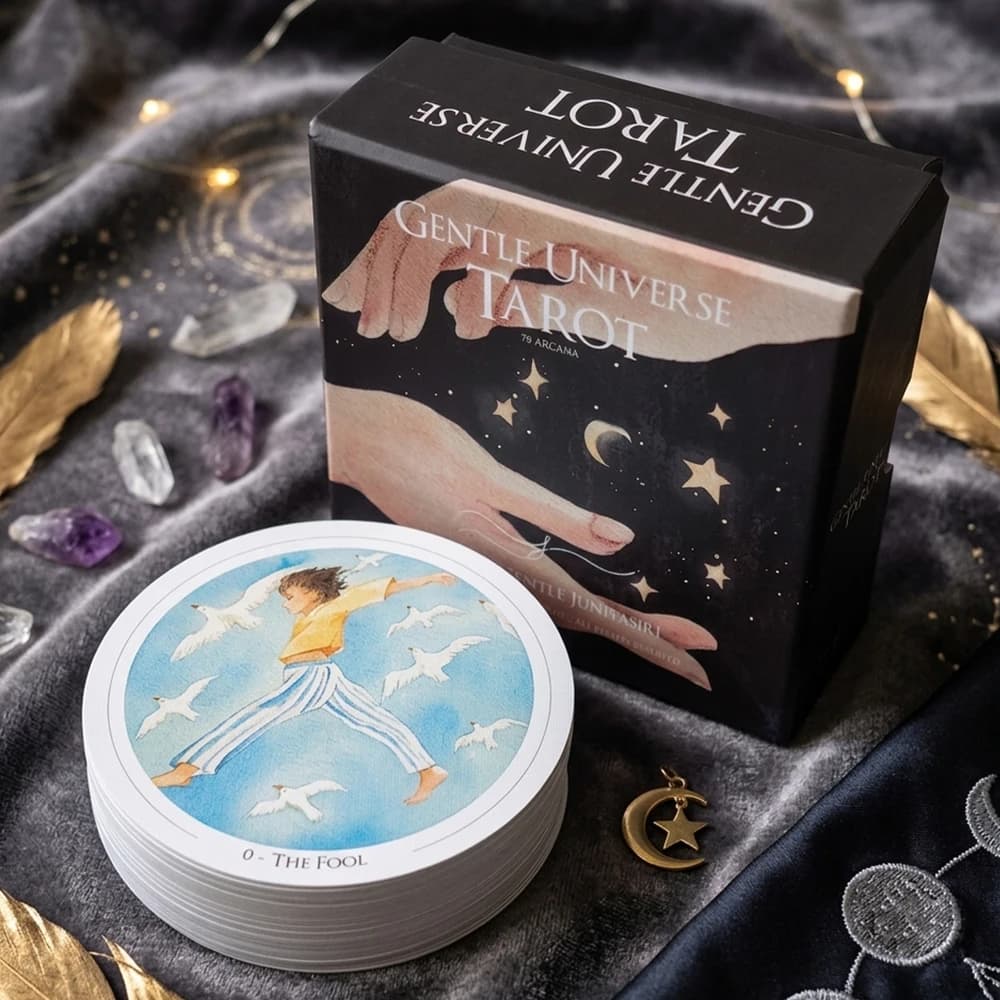 Gentle Universe Tarot Deck 78 Pcs Round Circular Tarot Cards Watercolor Art Witchcraft in Rigid Box, Double-embossed 8.8*8.8cm