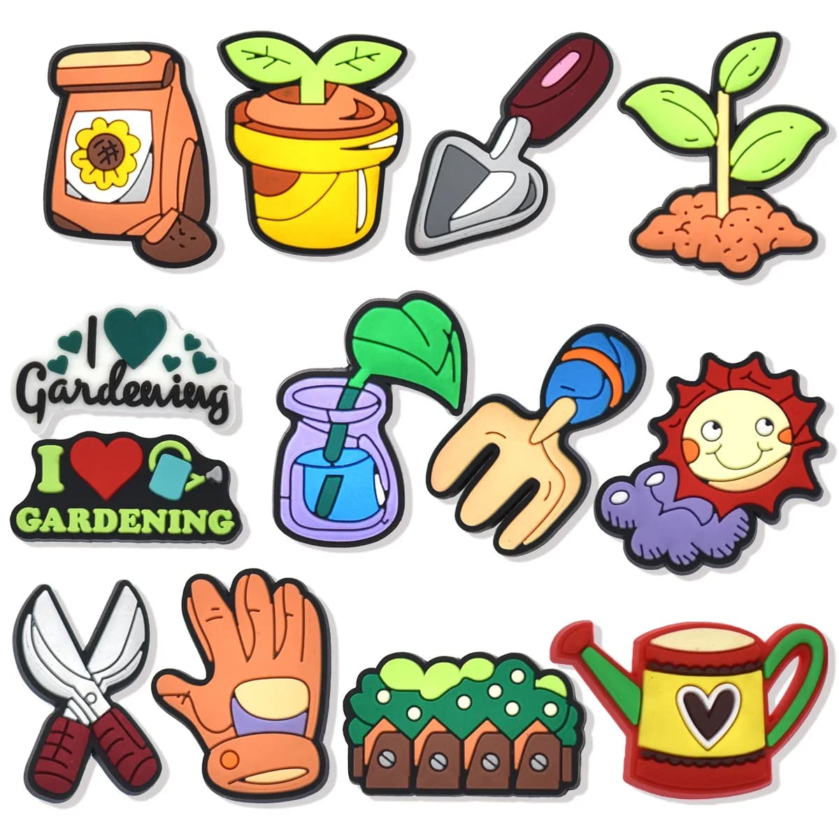 Cartoon Gardening Planting Trees Shoe Charms Clogs Accessories Bubble Slide Sandals Garden Shoe Decoration Buckle Pins Kids Gift