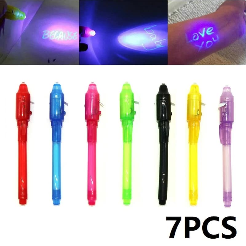 7 pezzi penna a inchiostro invisibile con penna invisibile leggera penna magica evidenziatore pennarelli divertenti penne glitter SGB01