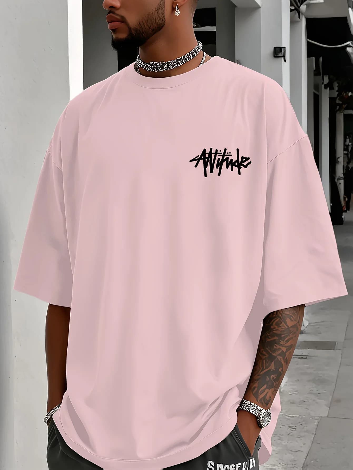 Attitude" Graffiti Men's T-shirt Minimalist Street Graphic Oversized Cotton Short Sleeve Tops Summer Streetwear