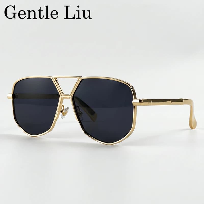 Punk Square Polygon Sunglasses Men 2026 Luxury Brand Geometric Double Bridge Metal Frame Sun Glasses Retro Fashion Driving Shade